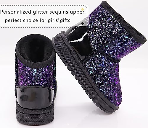Image of Girls Winter Boots Toddler Girl Boots Warm Sparkle Sequin Outdoor Non-Slip Snow Boot for Little kids