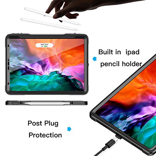 Ztotopcase For Ipad Pro 4Th Generation 12.9 Inch 2020,Built-In Screen Protector,Dual Layer Shockproof Full Body Protective Case With Kickstand And Pencil Holder For Ipad Pro 12.9" 4Th Gen, Black #TOP5