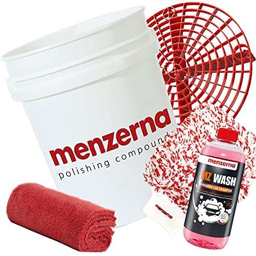 detailmate Menzerna Autowasch Set: GritGuard Eimer 5 Gal mit Grit Guard Einsatz + MZ Wash Autoshampoo 1L + Menzerna Waschhandschuh + Mikrofaser Poliertuch
