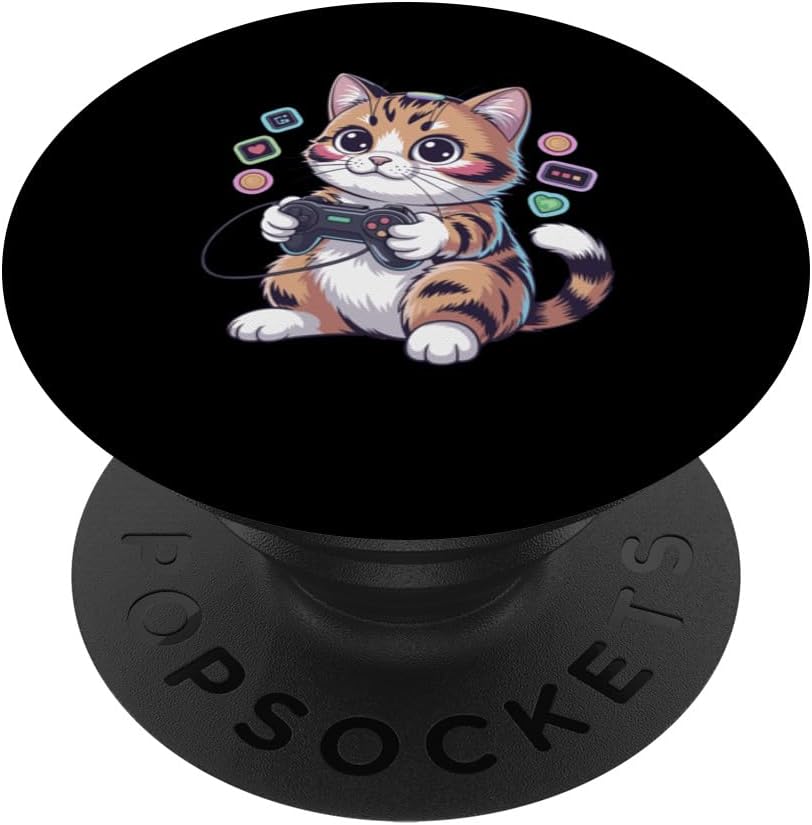 Gamer Cat with Headset Keyboard and Mouse PopSockets Adhesive PopGrip