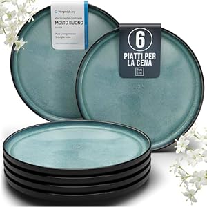 Piatti grandi in gres porcellanato Ibiza vincitore del test, da sogno in gres mediterraneo, elegante set di piatti piani, Pure Living in petrolio