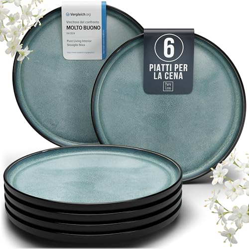 Piatti grandi in gres porcellanato Ibiza vincitore del test, da sogno in gres mediterraneo, elegante set di piatti piani, Pure Living in petrolio