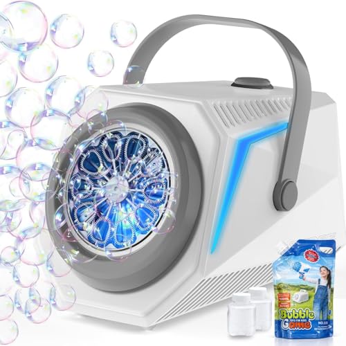 Blubbel LED Seifenblasenmaschine mit 1L Seifenblasenflüssigkeit Seifenblasen Maschine Seifenblasenpistole Kinder Luftblasen Bazooka Bubble Maschine Geschenk Hochzeit