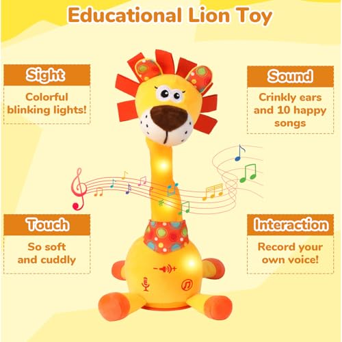 Dancing Talking Lion Plush Toy, Interactive Mimicking Recording Repeating Lion Stuffed Animal, Singing 10 Children's Songs, Tummy Time Light Up Toy for Toddlers 1-3 Years, Forest Birthday Party Gifts — view 5