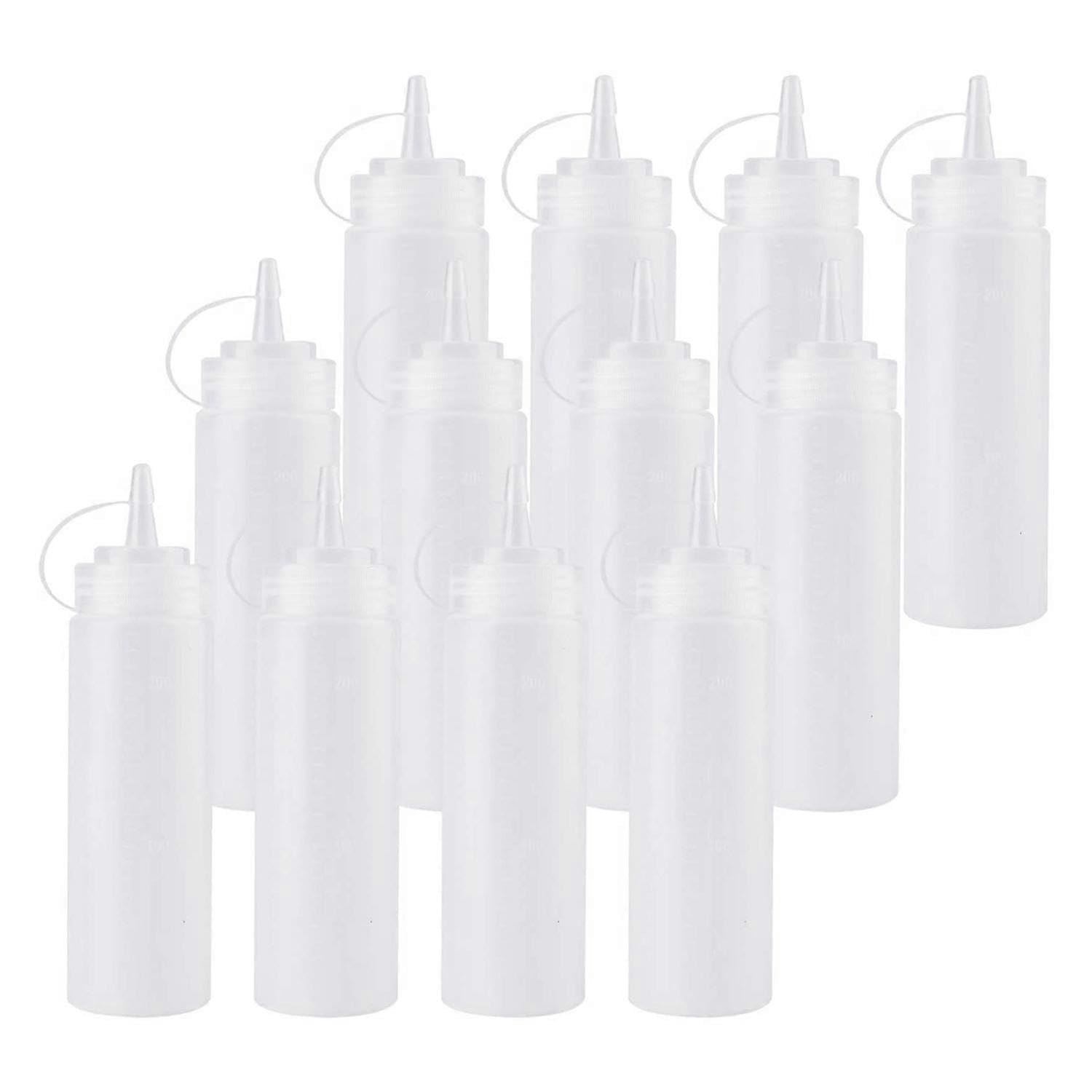 JOYHAPPST 12 Pack 8 Oz Squeeze Squirt Condiment Bottles with Twist on Cap Lids for Sauce, Ketchup, BBQ, Dress