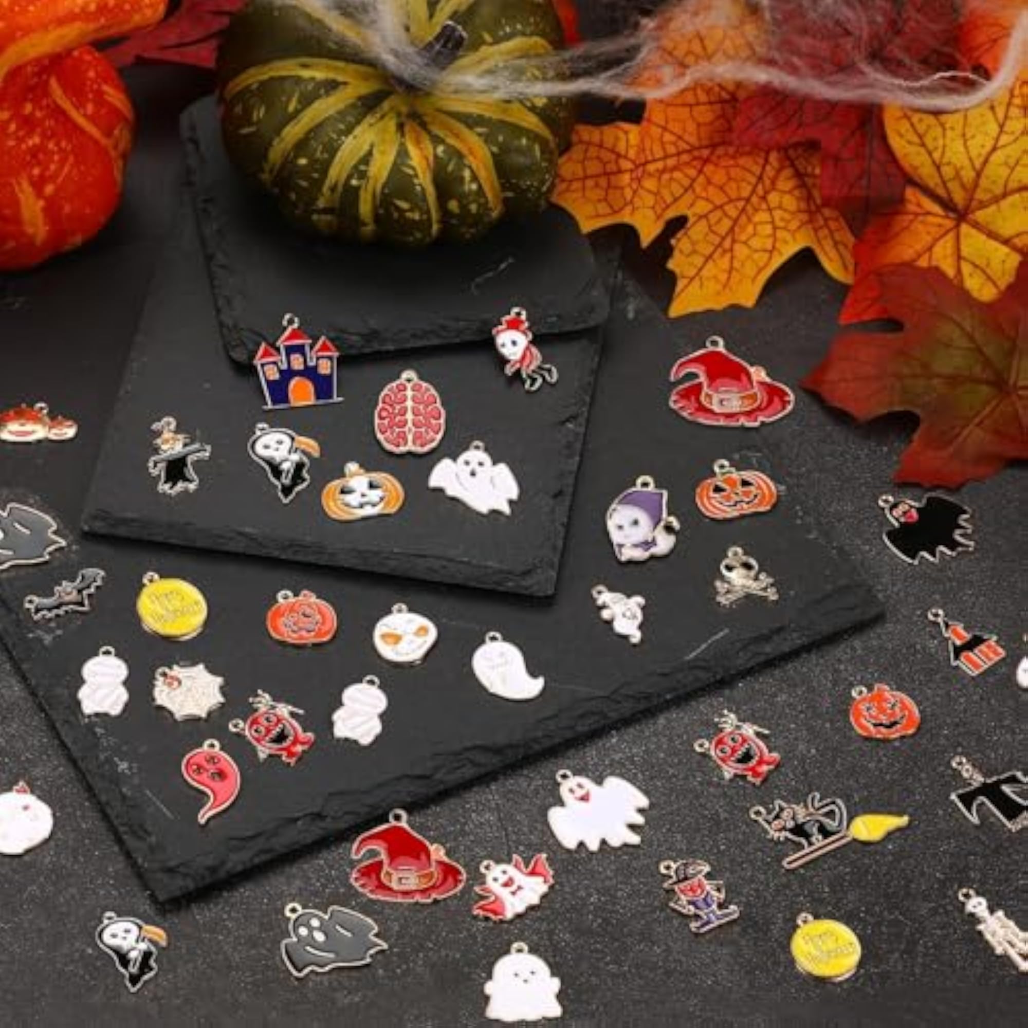 110 Pieces Halloween Charms Gold Enamel for DIY Crafts