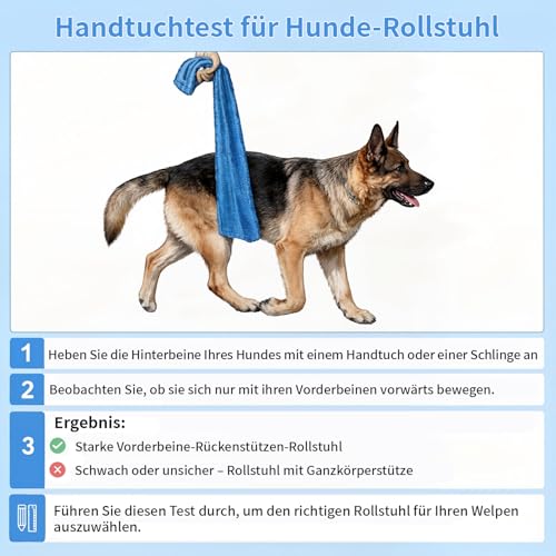 Aluminium-Rollstuhl für große Hunde, Rollstuhl für große Haustiere, 2 verstellbare Hinterbeine, Hundeverschieber für Hinterbeine, geeignet für 30-50 cm Hinterbeine, 20 bis 30 kg Hunde(XL)