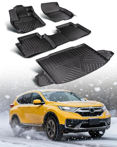 Car Floor Mats for Honda CRV: 2017-2022 Cargo Liner(Not for Hybrid) Full Set All Weather Floor Liners Trunk Mat for Honda CR-V 2017 2018 2019 2020 2021 2022 Custom Fit TPE Accessories for CR V Black