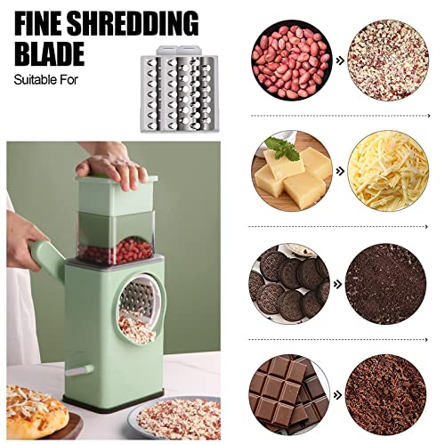 Upgraded Rotary Cheese Grater Shredder - 3 Interchangeable Blades Strong Suction Base Kitchen Mandolin Cutter Manual Fast Vegetable Slicer Chopper Cutter For Potato Fruit Vegetable Nuts (Green) #TOP4