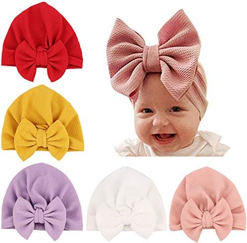 DRESHOW 5 Pcs Baby Turban Cloth Hat Baby Girl Soft Cute Toddler Cap Hat Knot Rabbit Hospital Hat