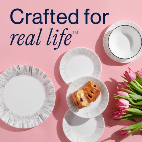 Image of Corelle Vitrelle 18-Piece Service for 6 Dinnerware Set, Triple Layer Glass and Chip Resistant, Lightweight Round Plates and Bowls Set, Arica