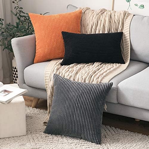 MIULEE Set of 2 Striped Corduroy Square Throw Pillow Case Soft Cushion Covers Sham Home for Sofa Couch/Bedroom Decorative Fluffy Large Pillowcases 18x18 Inch 45x45cm Orange