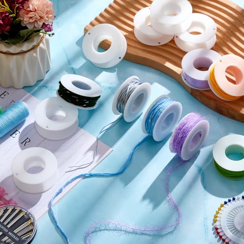 Image of Weysat 60 Pack Empty Plastic Spools for Storing Chains and Ribbons White Wire Weaving Bobbins Thread Spools Ribbon Chain Tape Spools for Embroidery Thread Yarn Ribbon Crafts Sewing 2.2x0.79 Inch