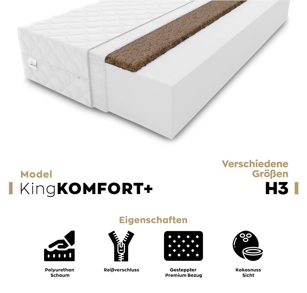 Matratzen Schaumstoff rollmatratze kaltschaum Bett H3/H4 KingKOMFORT Plus 12cm (Komfort Plus 90x200x12)