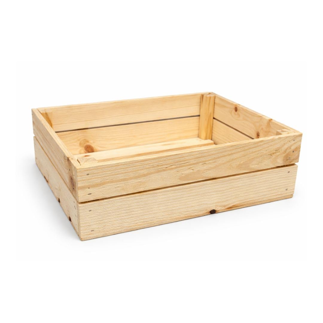 WOOD Juego de 4 cajas de madera, aprox. 40 x 30 x 12 cm, para frutas y verduras, caja de madera natural para el jardín, manzanas o patatas