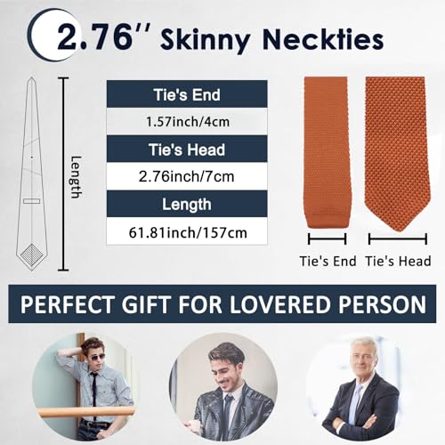 Image of Mantieqingway Pointed Knit Ties for Men Pure Color 2.76'' Skinny Neck Tie Formal Business Knitted Tie for Daily Wedding Party