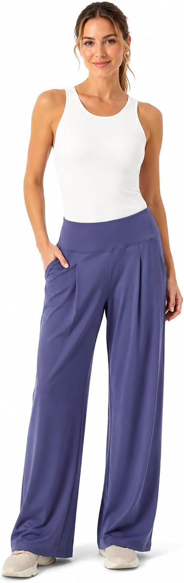 Harmony & Balance Pantalones Palazzo para mujer, pantalones de yoga de cintura alta y pierna ancha con bolsillos, pantalones de salón suaves y mantecosos