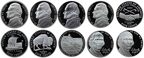 2000-2007 S Jefferson Nickel Gem Proof Run 10 Coins US Mint Decade Lot Complete 2000 s Set