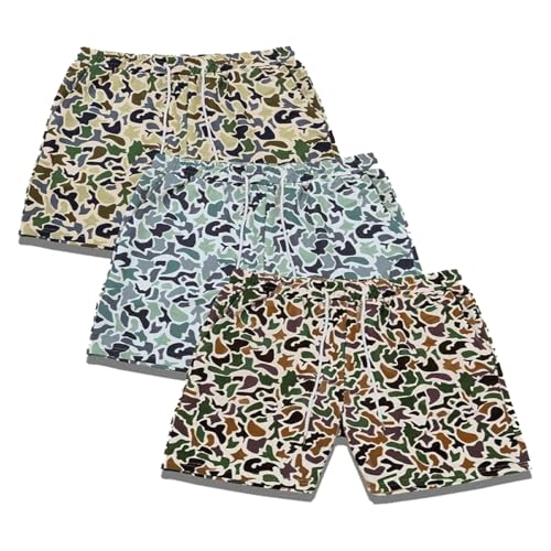 Pack 3 Duck Hunting Camo Shorts - 5 Inch Inseam Camo Mesh Design Mens Casual Shorts for Hunting Fishing Hiking Shorts (Style a Medium)