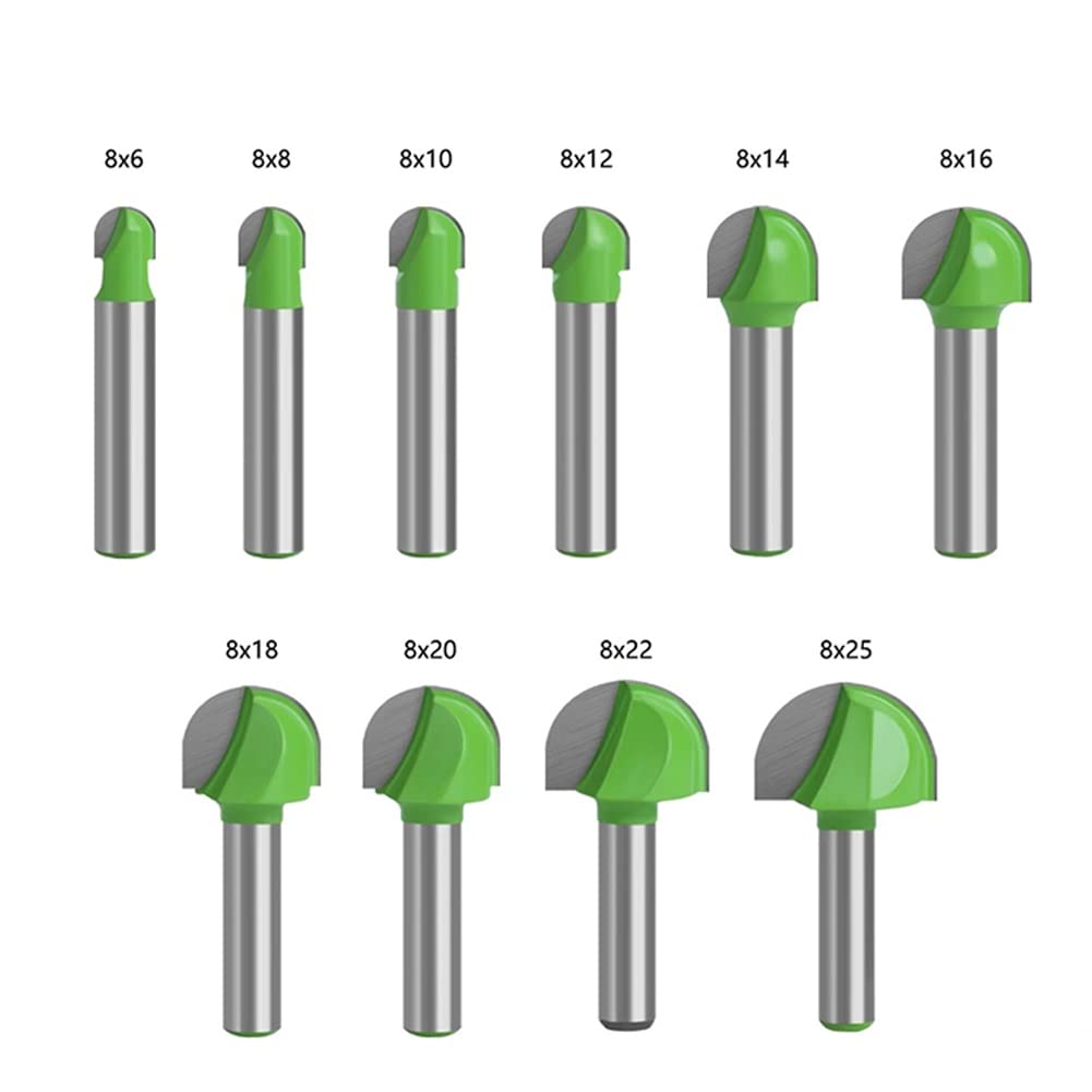 SPORTARC 10pcs 8mm Shank Ball Nose End Mill Round Nose Cove CNC Fresa Raggio Core, 6 mm, 8 mm, 10 mm, 12 mm, 14 mm, 16 mm, 18 mm, 20 mm, 22 mm, 25 mm