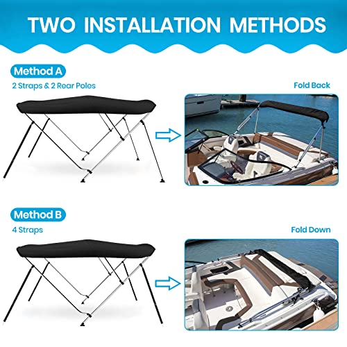 Image of Naviskin 10 Optional Colors Available 3-4 Bow 13 Different Size Bimini Top Cover Includes Mounting Hardwares,Storage Boot with 1 Inch Aluminum Frame
