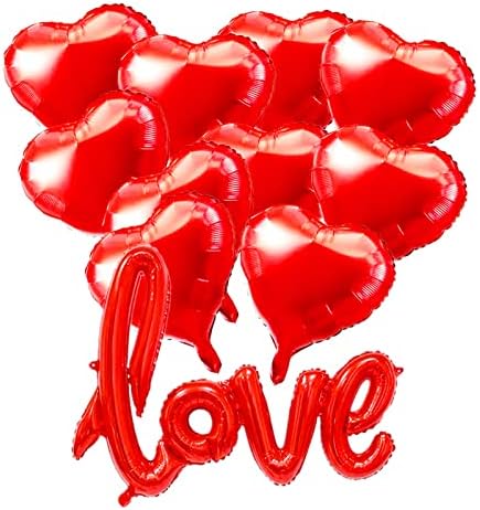 Soochat Red Heart Balloons and LOVE Balloons Kit for Valentine's Day Wedding Birthday Party Decorations (10+1)