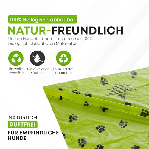 BI0 Hundekotbeutel mit Spender Kompostierbare Kotbeutel für Hunde mit Hundekotbeutelspender 100% Biologisch abbaubare Hundebeutel mit Leinen Halter (300 Beutel: 20 Rollen + 1 Spender)