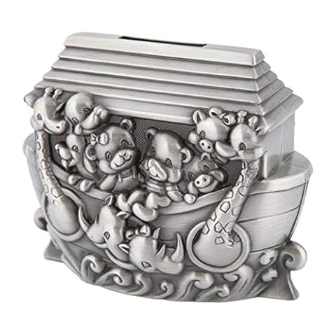 Piggy Bank Metal kreatywne prezenty Arka Noahs zwierzęta cyna moneta bankowa prezent dla chłopców i dziewcząt (kolor: Srebrny, rozmiar: 11,8 × 6,5 × 9,5 cm)