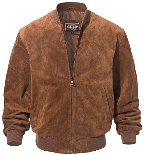 FLAVOR Echtes Lederjacke Herren Bomber Baseball (M, Braun)