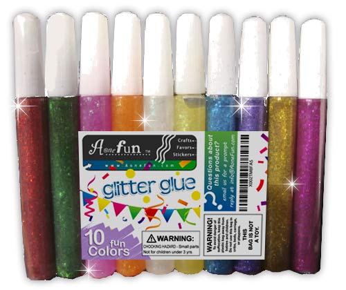 Craft Glitter Glue for Crafts Kids Glue Craft Glue Art Glitter Glue Pens Glitter for Crafts Glitter Glue for Slime Glitter Glue for Kids Glue Pens for Crafting, Washable and Non-Toxic Glue, Set of 10