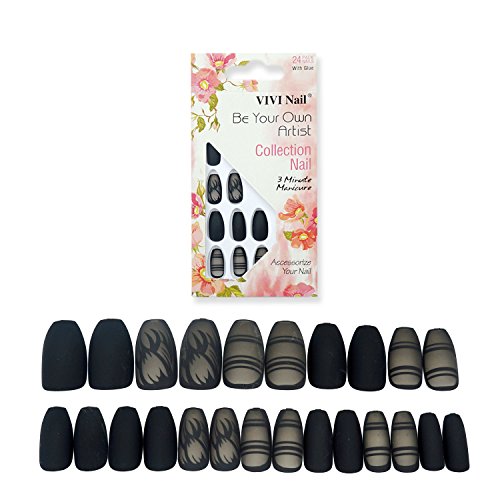 Matte False Nails Coffin Shape 24 Pieces Ballerina Nails Full Cover