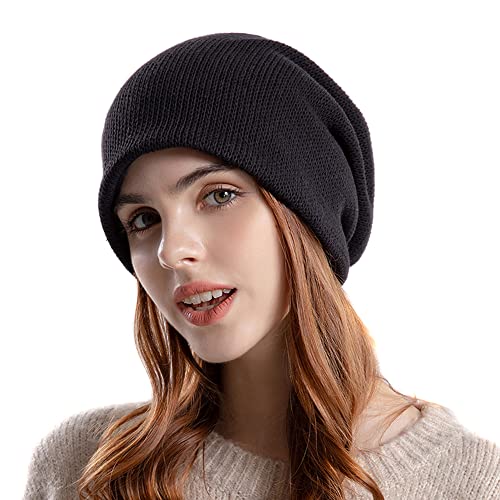 TTPSRY Bonnet Tricot pour Hommes et Femmes Chapeau Souple Slouch Beanie Torsadé Doux et épais pour l'hiver (Noir) Cover