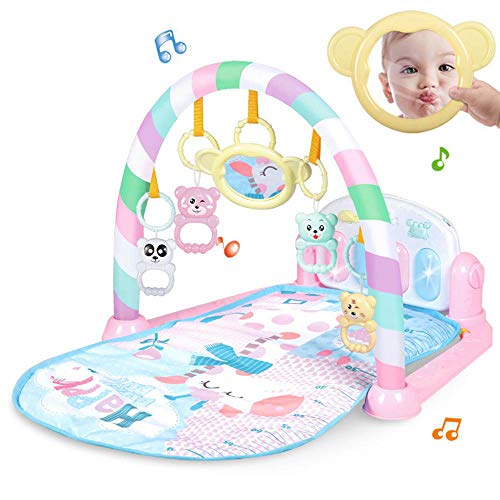 lesgos Bébé Tapis du00b4Éveil, Tapis de Jeux pour bébé avec Miroir de Piano et hochet Suspendu, Tapis de Jeu pour bébé, Jeu de Bande dessinée