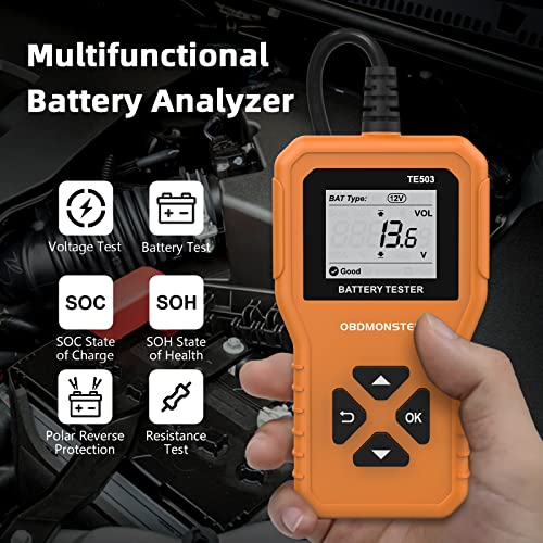Te503 6V 12V 24V Car Battery Tester, 100-2000 Cca Voltage Tester 2Ah-220Ah Digital Auto Battery Analyzer Internal Resistance Tester Automotive Alternator For Cars/Trucks/Motorcycles/Boats (Te503) #TOP2