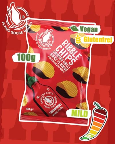 FLYING GOOSE Ribble Chips Sriracha Chilli, Knusprig würzige Kartoffelchips mit dem Geschmack der thailändischen Sriracha Chilisauce, 1 x 100 g Einzelpackung