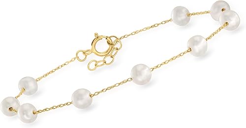 Ross-Simons 4-5mm Cultured Pearl Station Bracelet in 10kt Yellow Gold