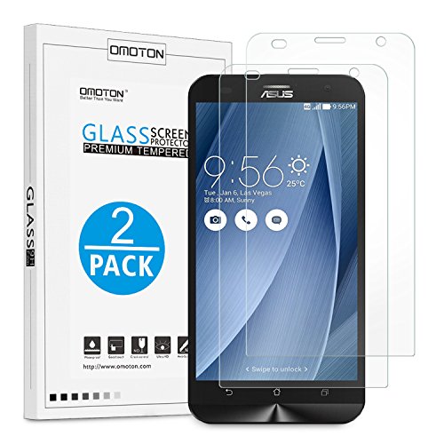 [2 Pack] Asus ZenFone 2 Laser (ZE551KL) Screen Protector, OMOTON 2.5D Tempered Glass Screen Protector with [Bubble Free Install] for ZenFone 2 Laser ZE551KL/ ZE550KL, ZenFone 2 ZE550ML, 5.5 Inch