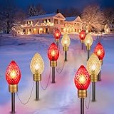 Brightown Strawberry Jumbo C9 Christmas Pathway Lights Outdoor - 2 Pack Total 17 Feet 10 LED Jumbo C9 Walkway Lights, Christmas Light Outdoor Decorations for Lawn Yard Holiday, Red & Warm White