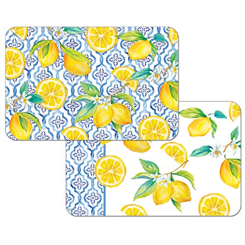 First Dawn Wipe-Clean Reversible Decofoam Placemats, Lovely Lemons, Set of 2, Made in The USA