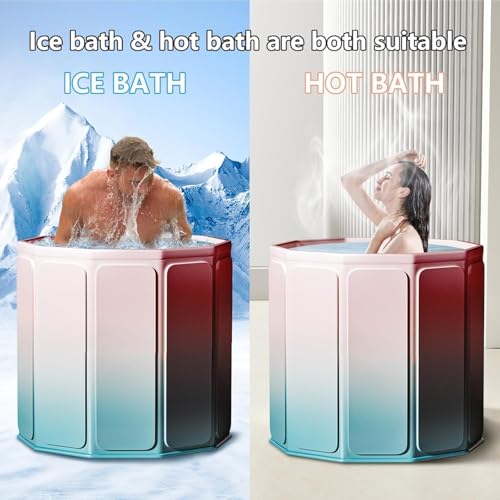 Image of Lexara Portable Folding Bathtub for Bathroom - Large Freestanding Soaking Tub with Thick Insulated, Ice & Hot Spa Tub, Collapsible Cold Plunge Therapy, Muscle Recovery Tub (Bucket Rainbow Bath)
