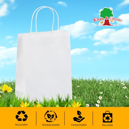 Klean & Conwenice Paper Gift Bags with Handles, 8x4.25x10.5 100Pcs White Bags Bulk, Medium Size Kraft Paper Bags, Wedding Gift Bag, Goody Party Favor, Retail Merchandise, Grocery Shopping - Image 7