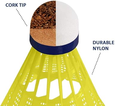 WISH Airflow 6000 Badminton Tournament Shuttlecocks 6 Pack Tube of Durable Nylon Shuttlecocks with Cork Tips Badminton Birdies for Indoor and Outdoor Play