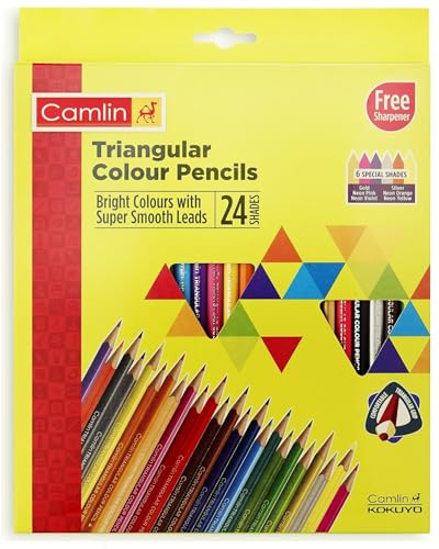 Image of Camel 24 Shades Premium Triangular Colour Pencils - Vibrant Multicolor Shades | Soft, Smooth & Break-Resistant Leads | Ideal for Drawing, Sketching, Coloring & School Art Projects