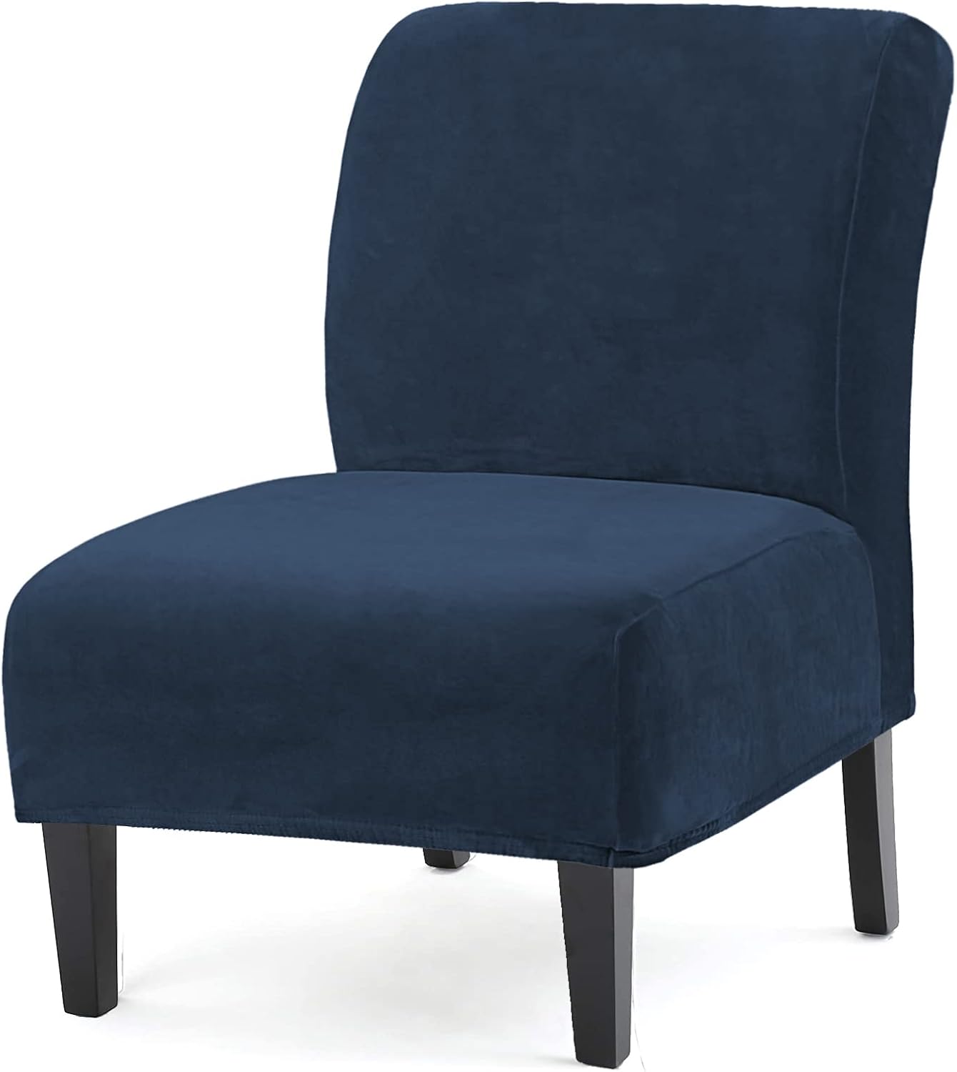 UCCONO Armless Accent Chair Slipcovers, Thick Velvet Slipper Accent Chair Covers for Living Room Oversized Big Chairs, Removable Furniture Protector with Elastic Bottom, Machine Washable (Navy)