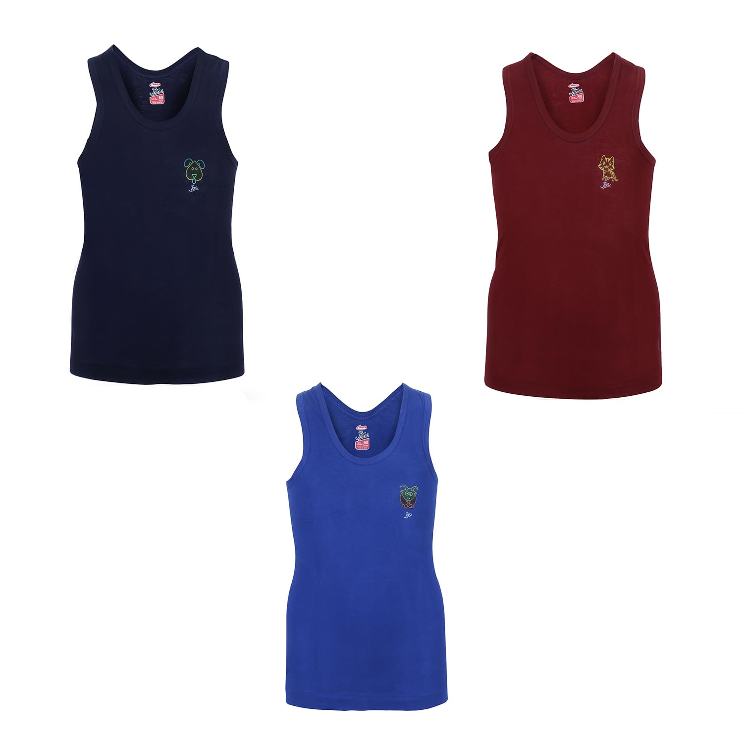 Sleeveless Vest for Boys, 100% Cotton Material, Round Neck, Assorted, Pack of 3-image-49