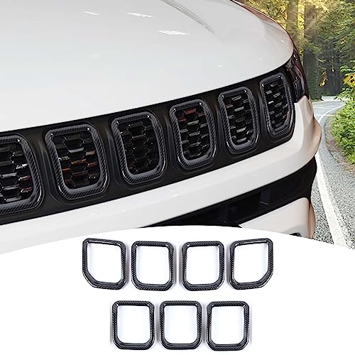 Image of for Compass Front Grille Insert Cover Trim Frame for Jeep Compass 2021-Present Black Carbon Fiber Exterior Accessories 7pcs