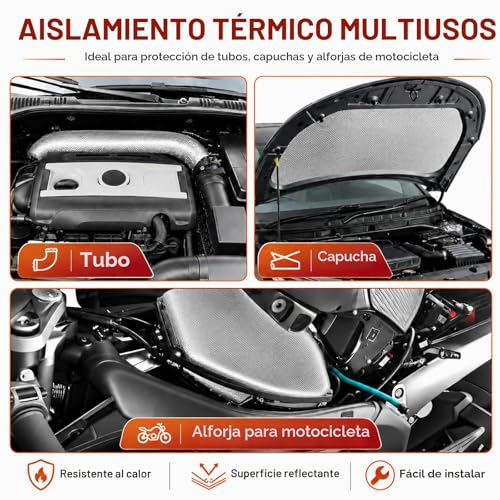 Miniatura 4 de Flasld Aislante Termico Adhesivo Protector Térmico Aluminizado Con Adhesivo De Barrera Térmica 30 X 100 Cm Adhesivo Protección Térmica Anticalorica Especial Tubos Escapes
