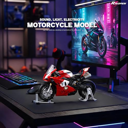Image of Risopen 1:9 Motorcycle Model for Ducati Panigale V4 S Metal Die-cast Motorcycle Model with Key No Assembly Required Mini Finished Moto Gift for Adult(Red)
