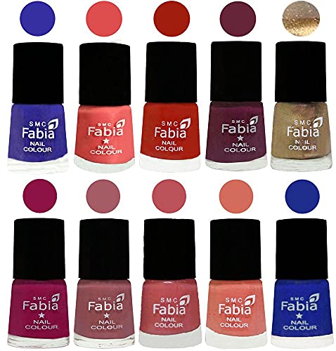 Image of SMC Fabia ALL IN ONE (PACK OF 10), Long Lasting Glossy Nail Polish, 6 ml Each, All Vibrant Colours,01800