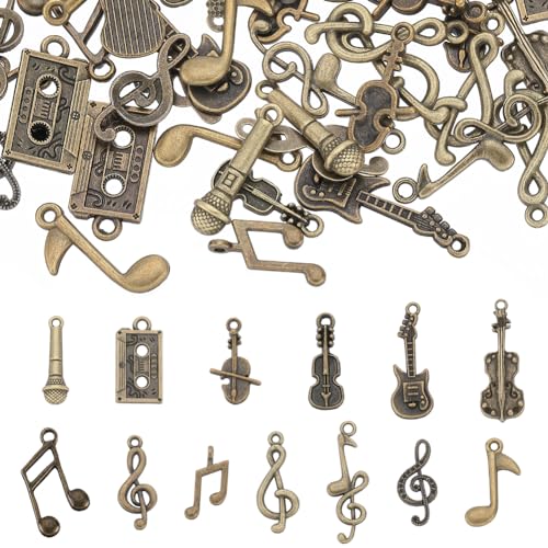 SUNNYCLUE 78Pcs 13 Styles Musical Instrument Charms Music Charm Bulk